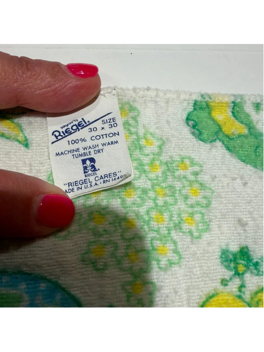 VTG Riegel Baby Security Blanket 23x27‎ Cotton Turtle Butterfly Floral USA READ